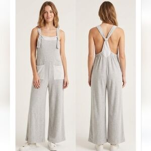 BUCKETLIST Gray Lagenlook Pinafore Terry Cloth Wide-Leg Knit Overall Jumper